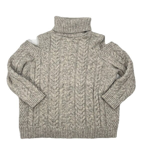Zara Gray Cable Knit Turtleneck Sweater Classic Old Money Sz Large Cold Shoulder - Picture 1 of 5